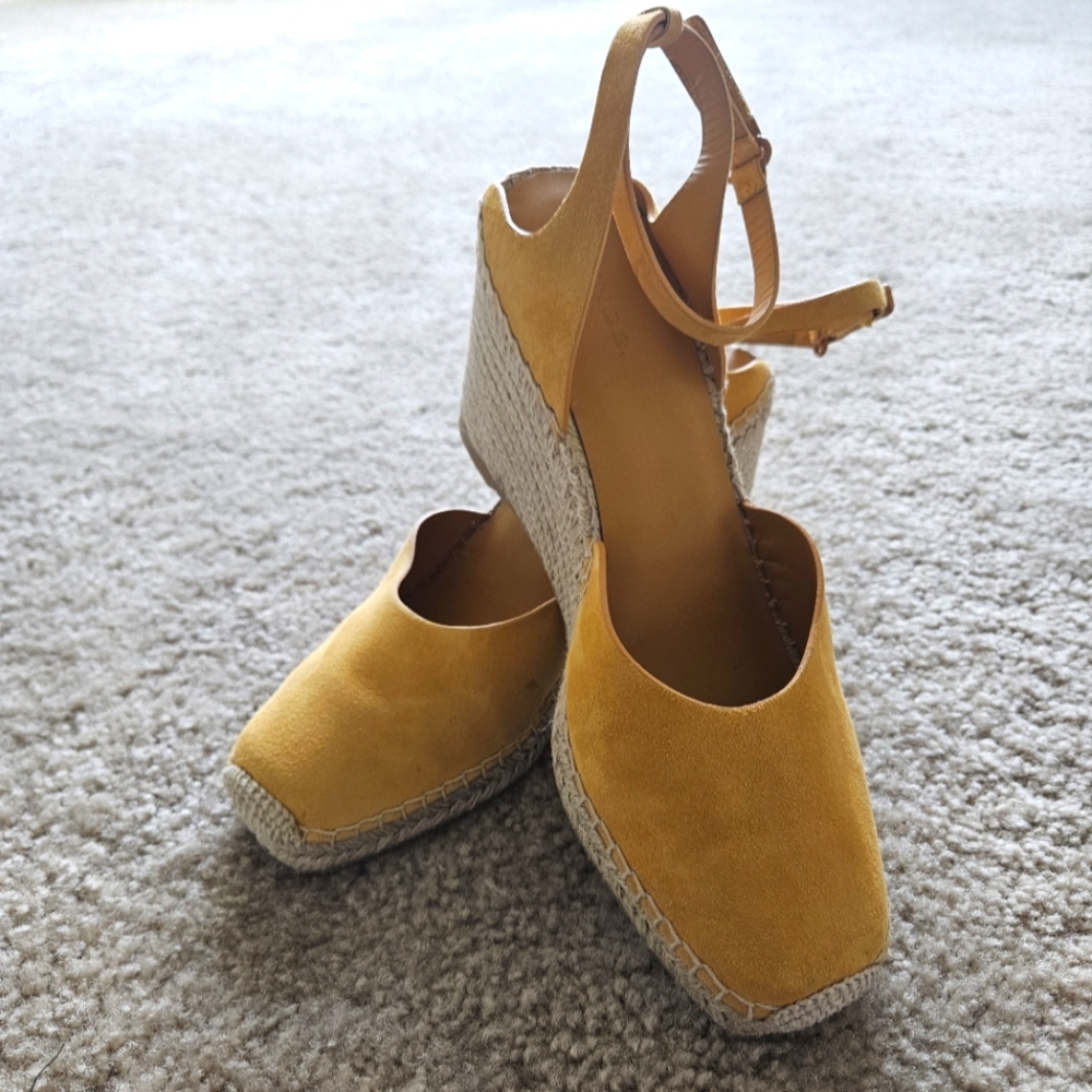 Vince Yellow Wedge Espadrilles with Suede Finish Size 9
